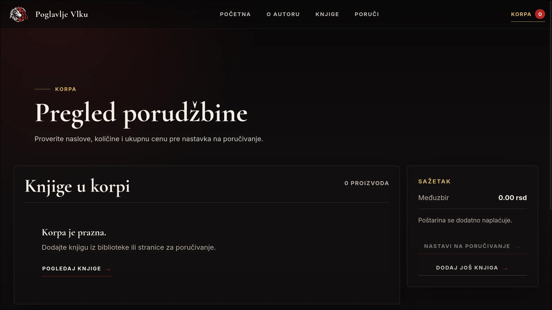 Poglavlje Vlku cart and order summary page