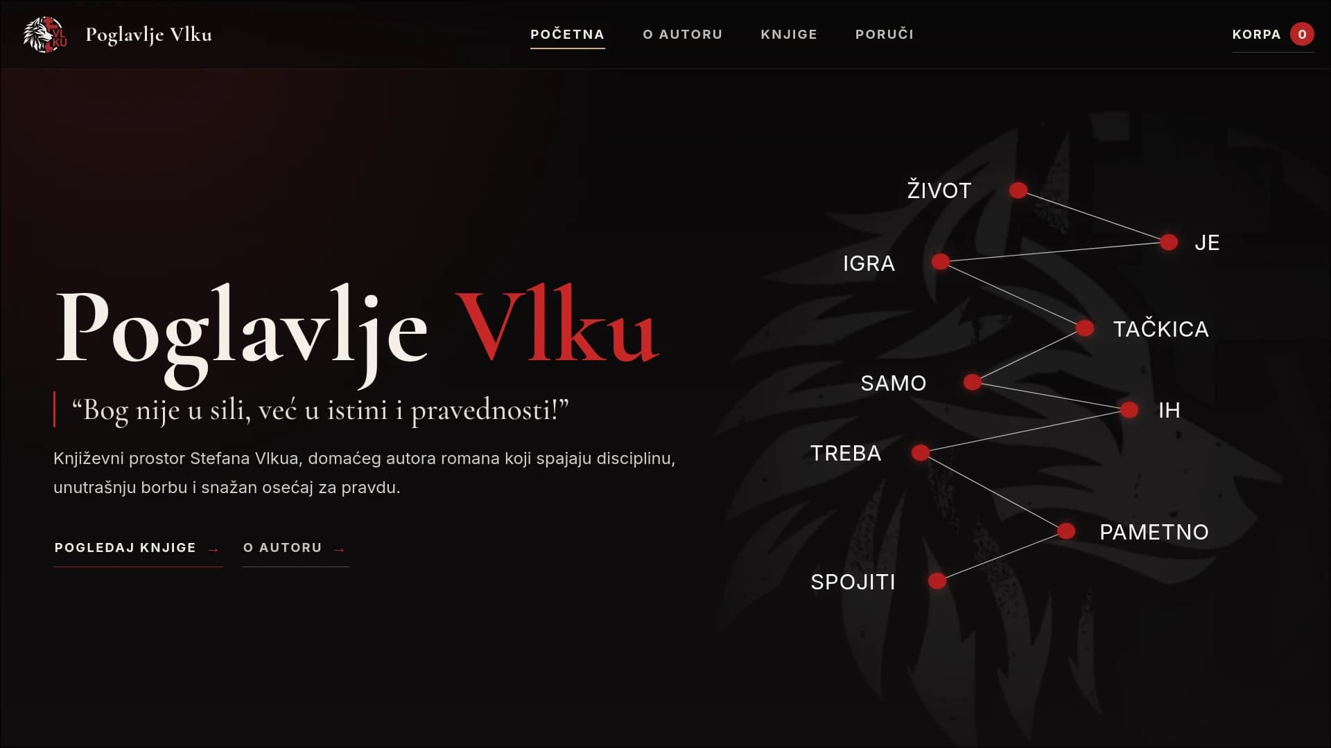 Poglavlje Vlku homepage hero with wolf visual