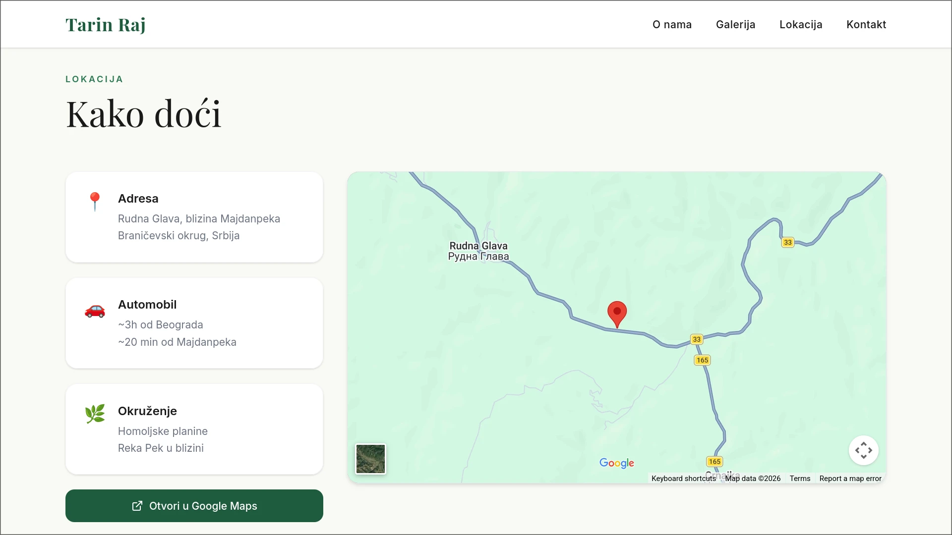Tarin Raj location section with Google Maps embed