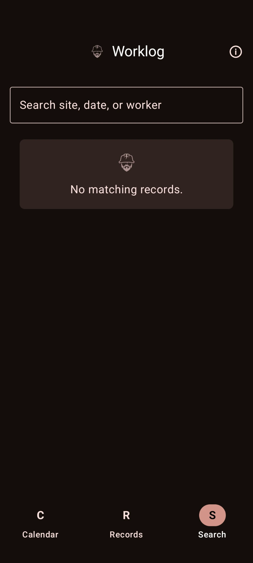 Worklog search screen