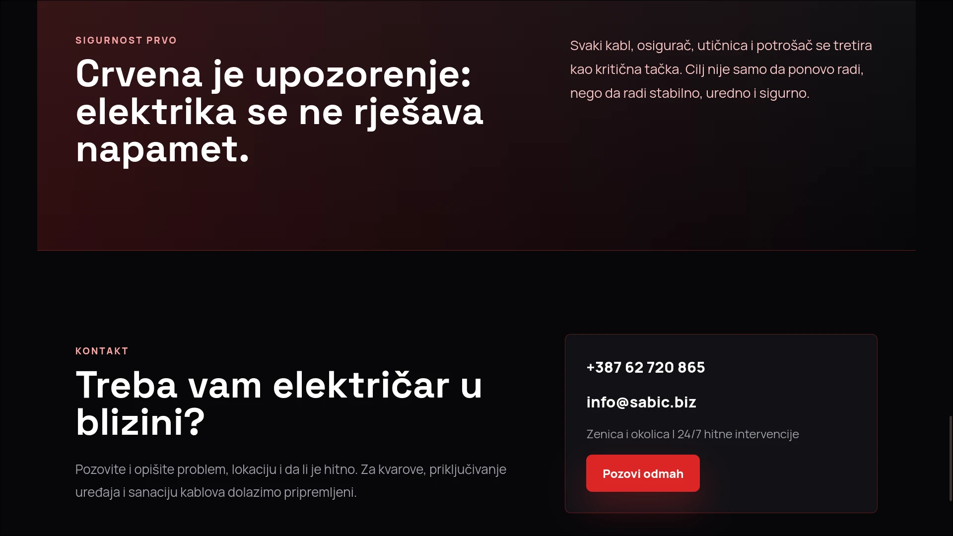 Šabić Elektro safety and contact section